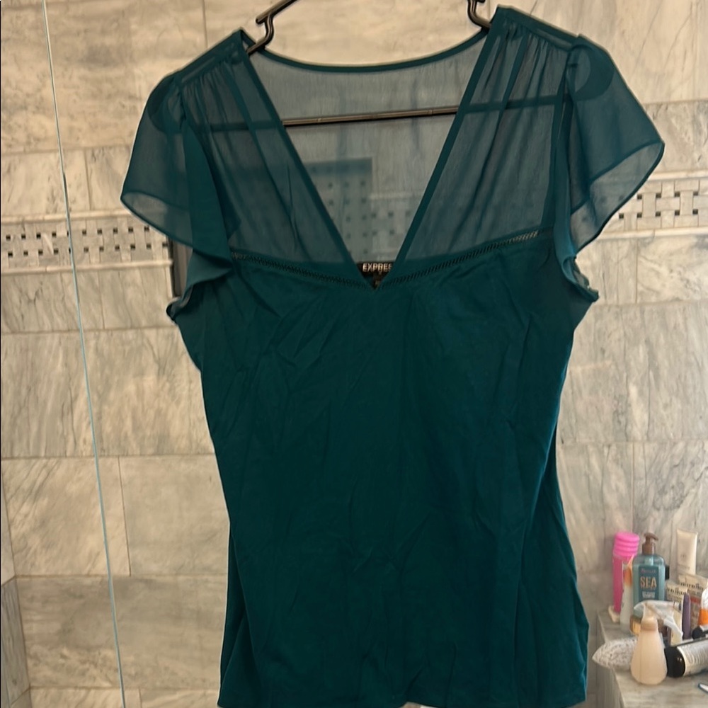 Elegant Teal Sheer Sleeve Top